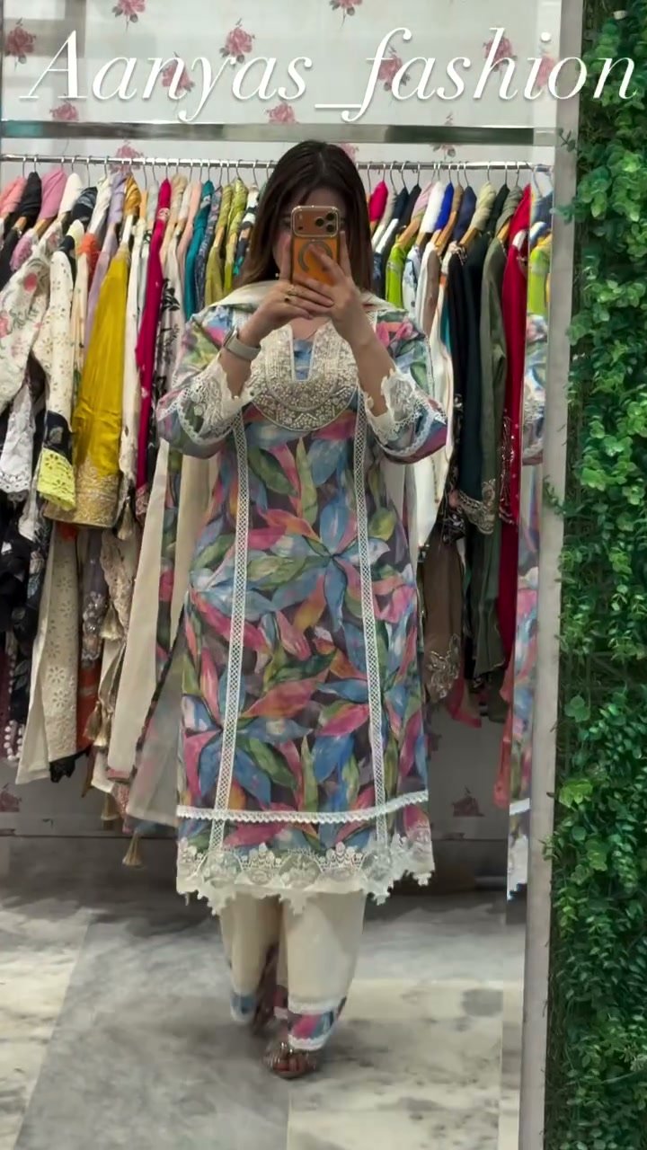 Gulnar Teal Green Printed Suit Set
