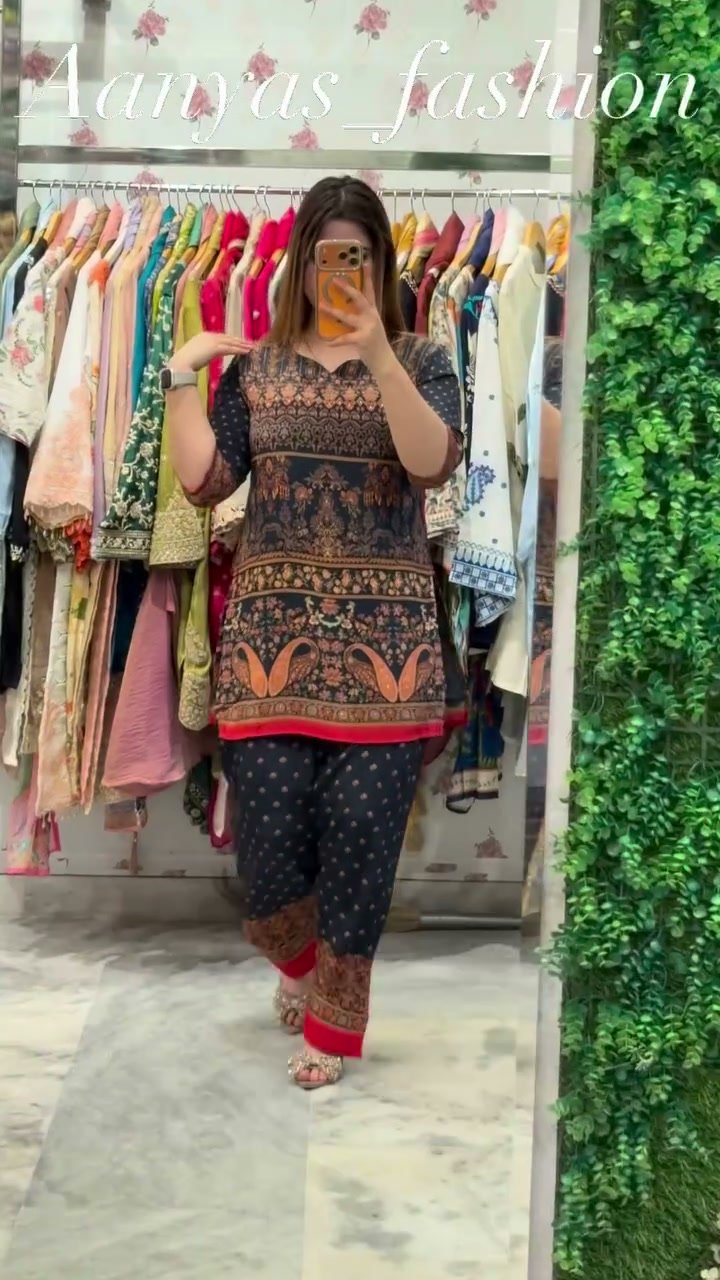 Noor-e-Aab Midnight Black & Red Print Suit Set