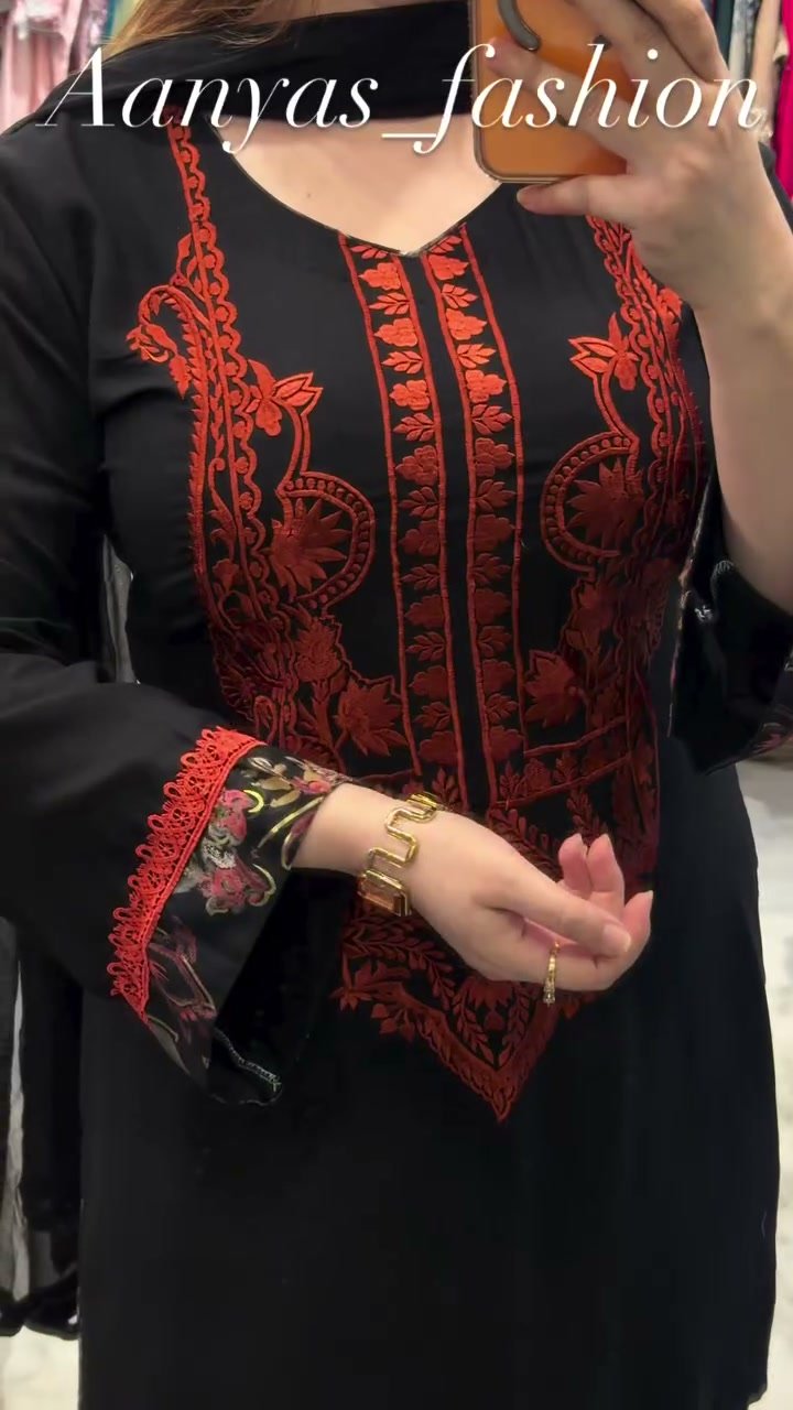 Noor Midnight Black & Red Aari Suit Set