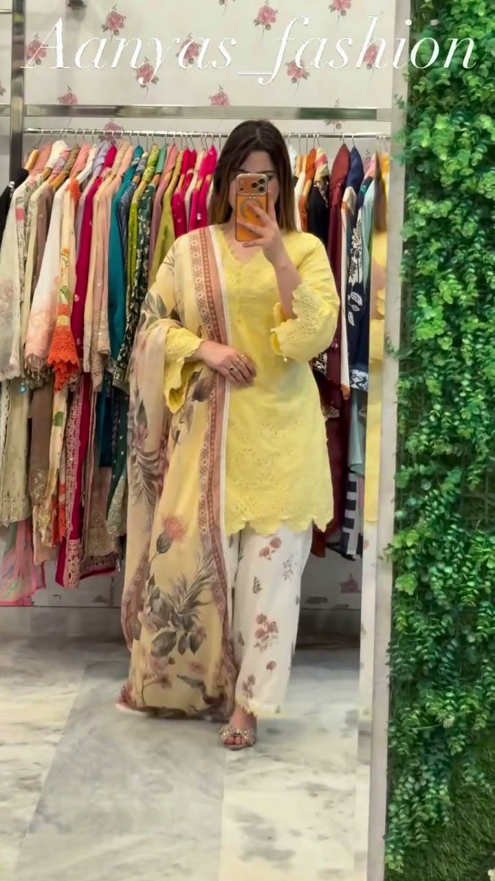 Nox Lemon Yellow Printed Muslin Suit Set